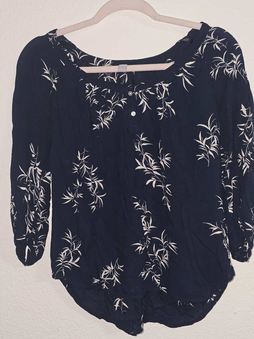 Women's Navy Blue Floral Peasant Blouse